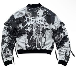 CEECLA “RAVE PLANET” BOMBER JACKET BLACK AND WHITE RETAIL $495